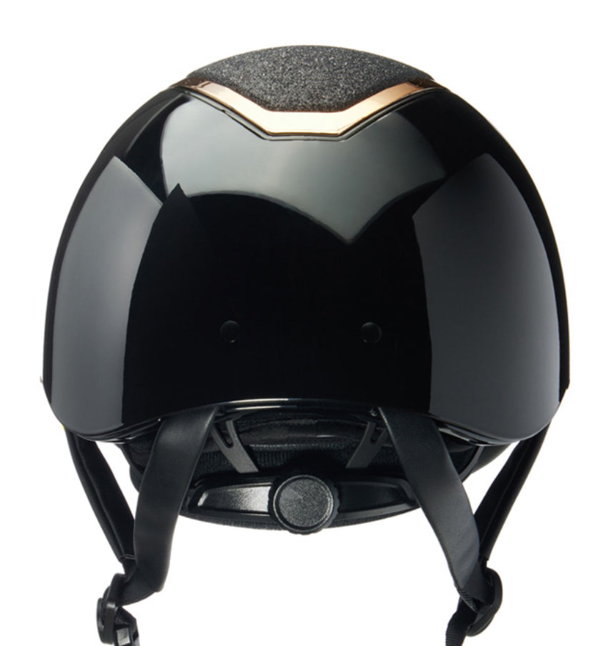 Charles Owen EqX Kylo Black/Rose Gold Sparkly Wide Peak Helmet - Gee Gee Equine