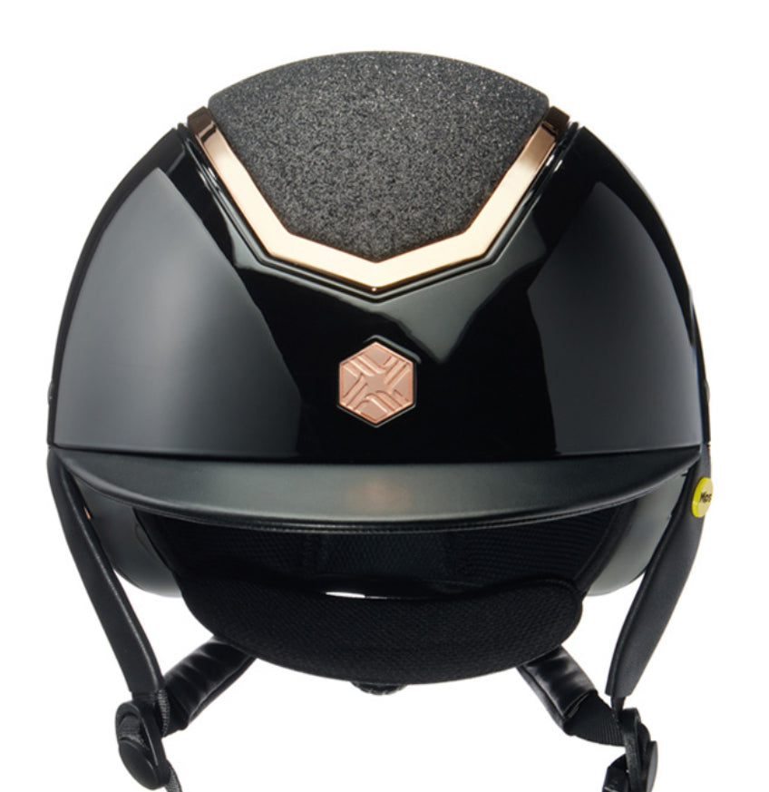 Charles Owen EqX Kylo Black/Rose Gold Sparkly Wide Peak Helmet - Gee Gee Equine