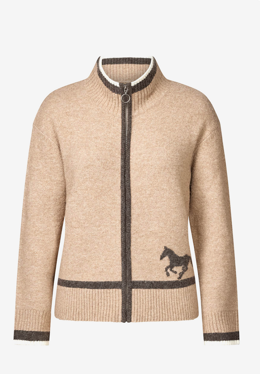 EQL by Kerrits Full Zip Varsity Horse Sweater Fawn