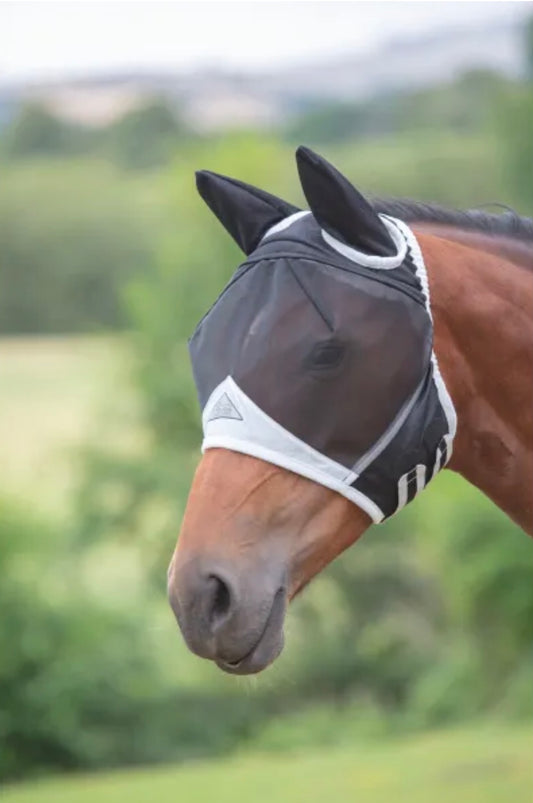 Shires Fine Mesh Fly Mask with Ears and without